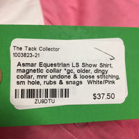 LS Show Shirt, magnetic collar *gc, older, dingy collar, mnr undone & loose stitching, sm hole, rubs & snags
