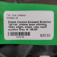Euroseat Breeches *gc/fair, undone seam stitching, holey edges, stains, rubs, seam puckers
