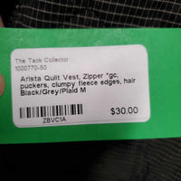 Quilt Vest, Zipper *gc, puckers, clumpy fleece edges, hair
