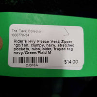 Hvy Fleece Vest, Zipper *gc/fair, clumpy, hairy, stretched pockets, rubs, older, frayed tag