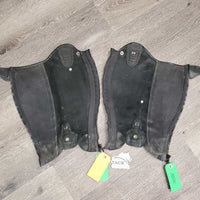 Pr Leather Half Chaps, Back Zips *vgc/gc, clean, rubs, mnr faded, hair, scratches & dirt/stains
