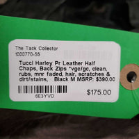Pr Leather Half Chaps, Back Zips *vgc/gc, clean, rubs, mnr faded, hair, scratches & dirt/stains
