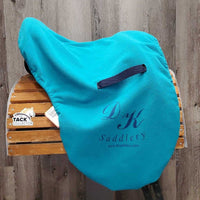 17.25" Adj *set XW *7.25 DK Saddlery Bond II Monoflap Dressage Saddle, Blue DK Fleece Cover, AIR Panels, Rear Gusset Panels, Flaps: 15.75"l x 10"w Serial #:0713 1725 17 34
