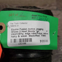 2 Hoof Boots *gc, clean/dirty, edge rubs/frays, velcro: hairy & weak
