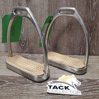 Pr Stirrup Irons *gc, older, mnr dirt , scuffed, foot grips- rubbed, dry, cracked
