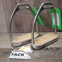 Pr Stirrup Irons *gc, older, mnr dirt , scuffed, foot grips- rubbed, dry, cracked
