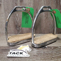 Pr Stirrup Irons *fair, older, pits, bubbling, rustmnr dirt , scuffed, oxidization, foot grips- rubbed, dry, cracking, stained
