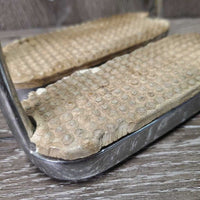 Pr Stirrup Irons *fair, older, pits, bubbling, rustmnr dirt , scuffed, oxidization, foot grips- rubbed, dry, cracking, stained
