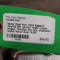 Hvy Thick Eggbutt Snaffle Bit *gc/fair, older, Loose hinges, chewed, mnr dirt, oxidization, stains
