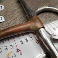 Thin Copper Full Cheek Snaffle Bit *gc/fair, v.loose hinges, dirty, chewed, residue, scuffs, tape
