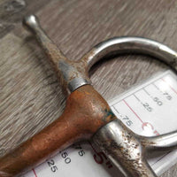 Thin Copper Full Cheek Snaffle Bit *gc/fair, v.loose hinges, dirty, chewed, residue, scuffs, tape
