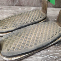 Pr Stirrup Irons *fair, older, dirt, rusted, pitting, scuffed, foot grips- dry, melting?
