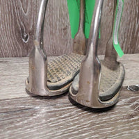 Pr Stirrup Irons *fair, older, dirt, rusted, pitting, scuffed, foot grips- dry, melting?

