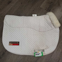 Shimmable Quilt Sheepskin Jumper Saddle Pad, rolled pommel,embroidery *vgc, clean, older?, stains, rubs, pilly
