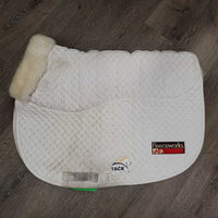 Shimmable Quilt Sheepskin Jumper Saddle Pad, rolled pommel,embroidery *vgc, clean, older?, stains, rubs, pilly
