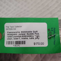 Shimmable Quilt Sheepskin Jumper Saddle Pad, rolled pommel,embroidery *vgc, clean, older?, stains, rubs, pilly

