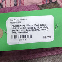 Winter Dog Coat *fair, torn leg strap & logo, dirty, stains, rubs, torn binding, faded, limp
