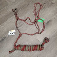 Thin Nylon Rope Halter, nylon lead rope *fair, dirt, stained, stiff residue, frays/cuts, snags, knot
