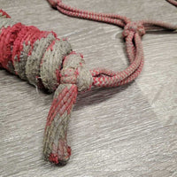 Thin Nylon Rope Halter, nylon lead rope *fair, dirt, stained, stiff residue, frays/cuts, snags, knot
