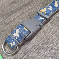 Adjustable Ribbon & Nylon Dog Collar *gc, dirty, stains, puckers, rubs
