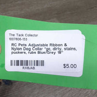 Adjustable Ribbon & Nylon Dog Collar *gc, dirty, stains, puckers, rubs
