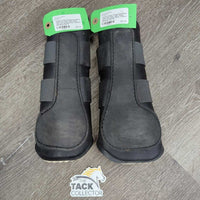 Closed Leather & Neoprene Boots, velcro *gc, clean, older, stains, rubs, mnr scrapes, slices, fading & hair
