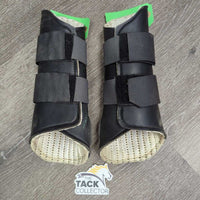 Closed Leather & Neoprene Boots, velcro *gc, clean, older, stains, rubs, mnr scrapes, slices, fading & hair
