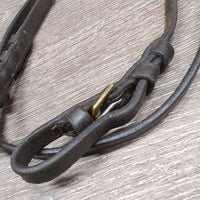 Leather Bridle Crown Piece, Cheeks, buckles *gc/fair, clean, stretched & tight keepers, xholes, older, oily, mismatched
