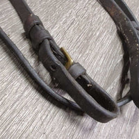 Leather Bridle Crown Piece, Cheeks, buckles *gc/fair, clean, stretched & tight keepers, xholes, older, oily, mismatched
