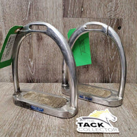 Pr Hvy Safety Stirrup Irons, Hinge Side, carpet grips *gc, dirty, rubbed/cracked/dry grips, scuffs, older, rubs, residue
