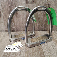 Pr Hvy Safety Stirrup Irons, Hinge Side, carpet grips *gc, dirty, rubbed/cracked/dry grips, scuffs, older, rubs, residue

