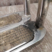 Pr Hvy Safety Stirrup Irons, Hinge Side, carpet grips *gc, dirty, rubbed/cracked/dry grips, scuffs, older, rubs, residue
