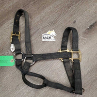 Thick Nylon Halter *gc/fair, older, faded, stiff, nose separation, missing eyelets, snags, dirt , mnr hair
