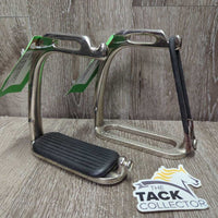 Thick Light Safety Peacock Stirrup Irons, 1 grip, elastic & leather keeper *gc, clean, mnr scratces
