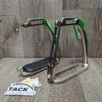 Thick Light Safety Peacock Stirrup Irons, 1 grip, elastic & leather keeper *gc, clean, mnr scratces
