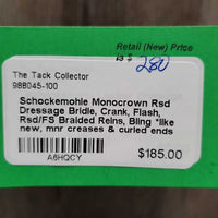 Monocrown Rsd Dressage Bridle, Crank, Flash, Rsd/FS Braided Reins, Bling *like new, mnr creases & curled ends
