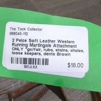 2 Peice Soft Leather Western Running Martingale Attachment ONLY *gc/fair, rubs, stains, xholes, loose keepers, dents
