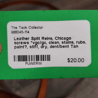 Leather Split Reins, Chicago screws *vgc/gc, clean, stains, rubs, paint?, stiff, dry, dent/bent