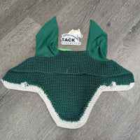 Crochet Fly Veil Bonnet, 2x bling, piping *like new, 0 tags, curled & puckers
