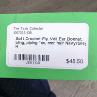 Soft Crochet Fly Veil Ear Bonnet, bling, piping *xc, mnr hair
