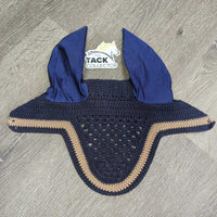 Crochet Fly Veil Ear Bonnet *gc, shrunk, faded, curled, snag/pull
