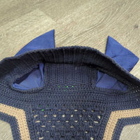 Crochet Fly Veil Ear Bonnet *gc, shrunk, faded, curled, snag/pull
