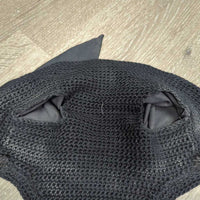 Soft Crochet Fly Veil Ear Bonnet, 2x bling, piping *vgc, clean, mnr hairy & stains/fading
