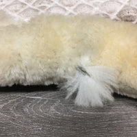 Quilt Sheepskin Wither Relief Half Pad, rolled edges *gc, clean, v. stained, pilly, weak velcro, mnr clumpy, hair, bare spots, unstitched, peeling