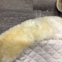 Quilt Sheepskin Wither Relief Half Pad, rolled edges *gc, clean, v. stained, pilly, weak velcro, mnr clumpy, hair, bare spots, unstitched, peeling
