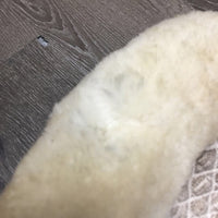 Quilt Sheepskin Wither Relief Half Pad, rolled edges *gc, clean, v. stained, pilly, weak velcro, mnr clumpy, hair, bare spots, unstitched, peeling