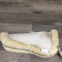 Quilt Sheepskin Wither Relief Half Pad, rolled edges *gc, clean, v. stained, pilly, weak velcro, mnr clumpy, hair, bare spots, unstitched, peeling