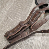 Open Front Leather Boots, buckles, neoprene velcro liner *gc/fair, v.scraped, v.rubbed, pain, scratches, dry, stiff, mnr dirt & hair

