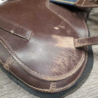Open Front Leather Boots, buckles, neoprene velcro liner *gc/fair, v.scraped, v.rubbed, pain, scratches, dry, stiff, mnr dirt & hair
