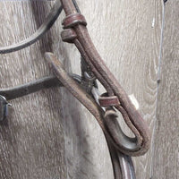 FS Rsd Padded Bridle, Braided Reins *gc/fair, mismatched, v.dirty, loose hooks & stitching, xholes
